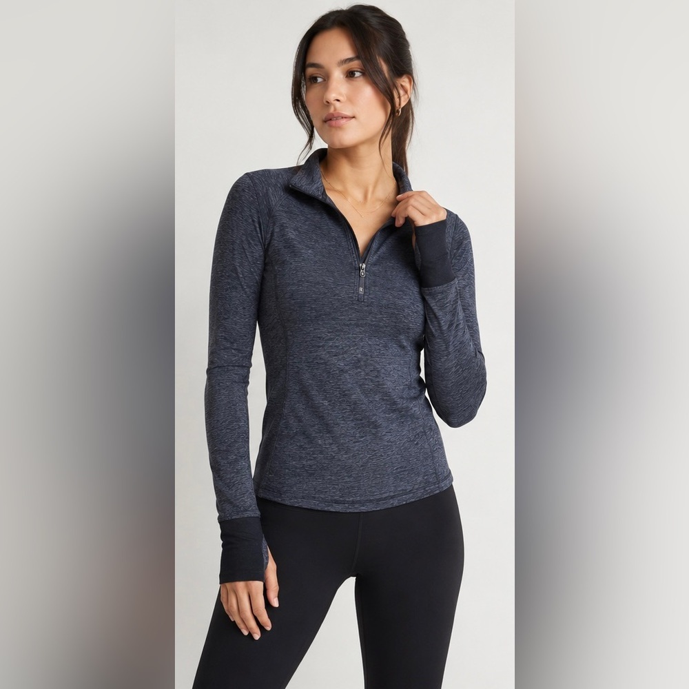 Lululemon Dark Grey Quarter Zip Pullover Thumbhole Athletic Top Size 12